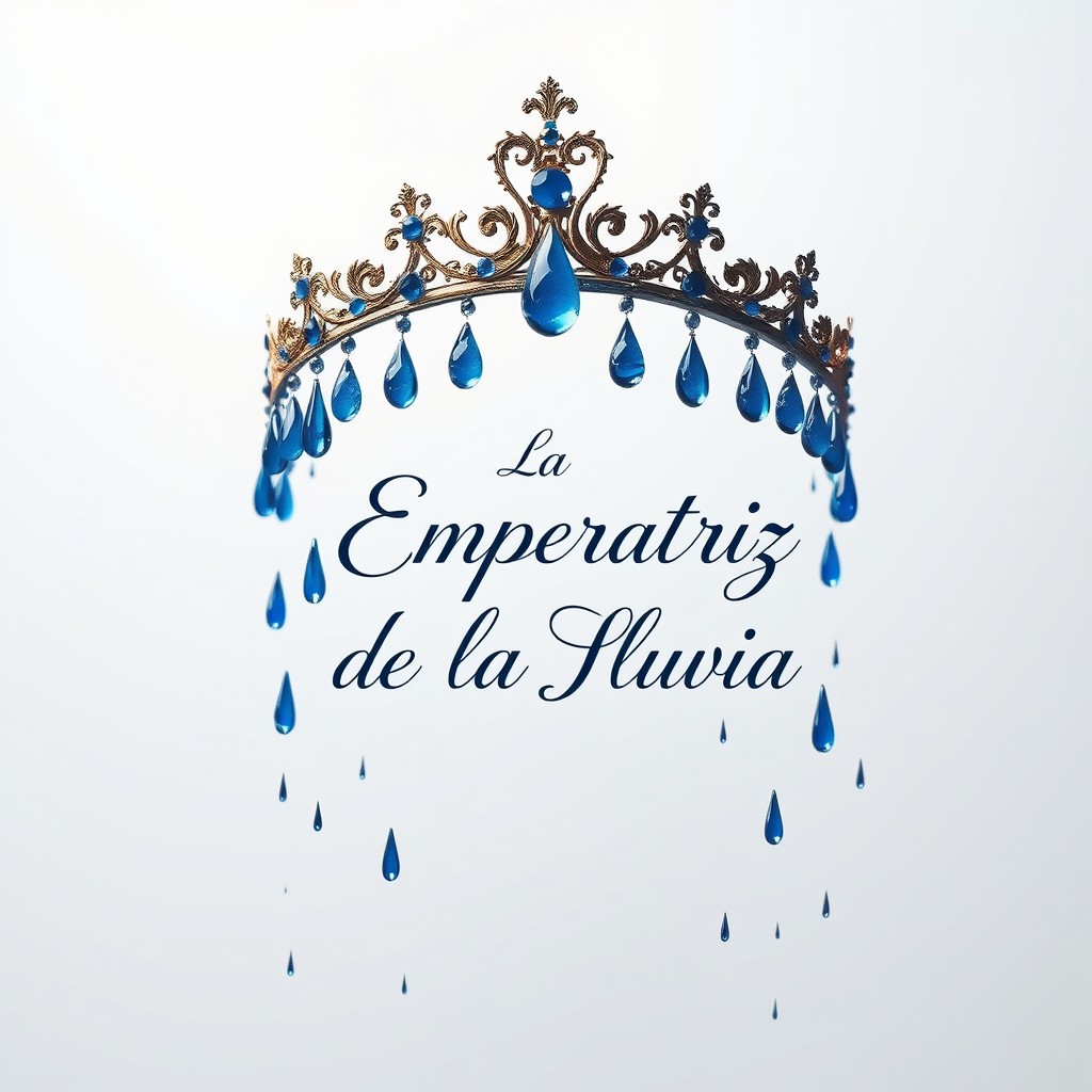 A captivating composition set against a pristine white background, featuring a regal diadem embellished with striking blue droplets resembling blood