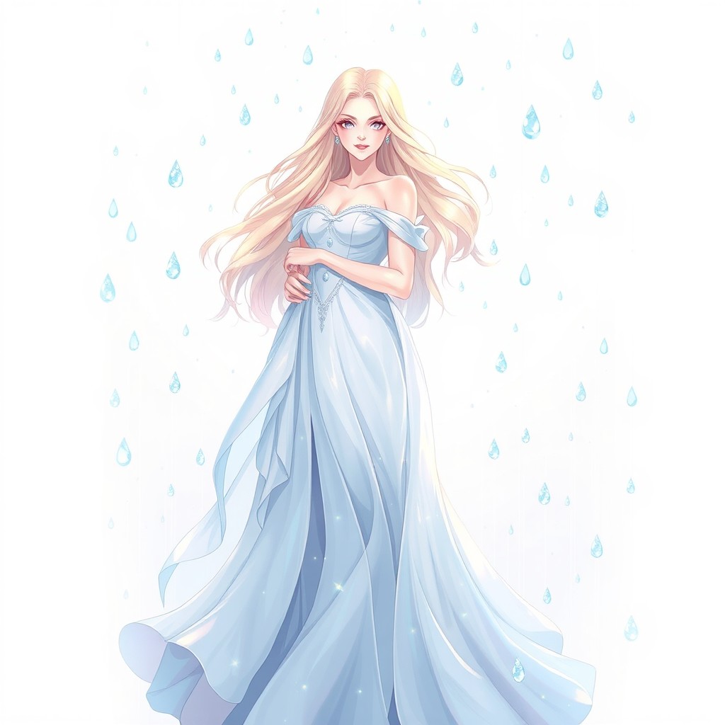 A breathtaking illustration of the Duchess of Crystal Tears, set against a brilliant white background