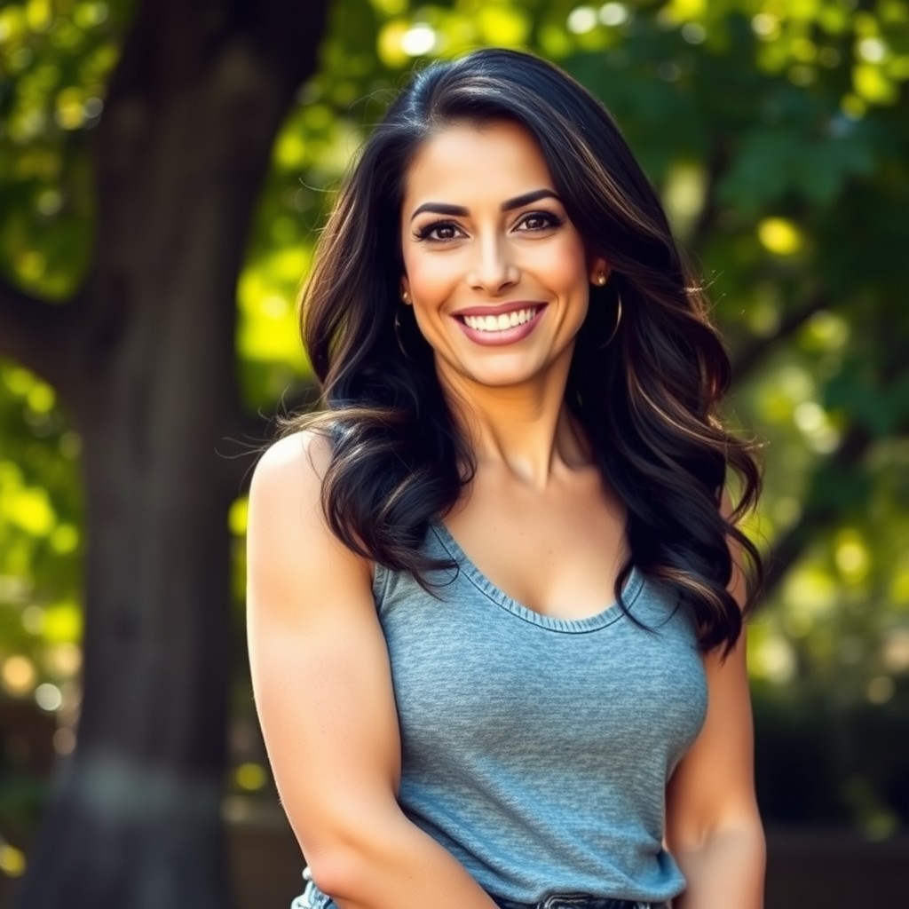 A beautiful 50-year-old Latina woman, showcasing a confident and graceful full-body pose