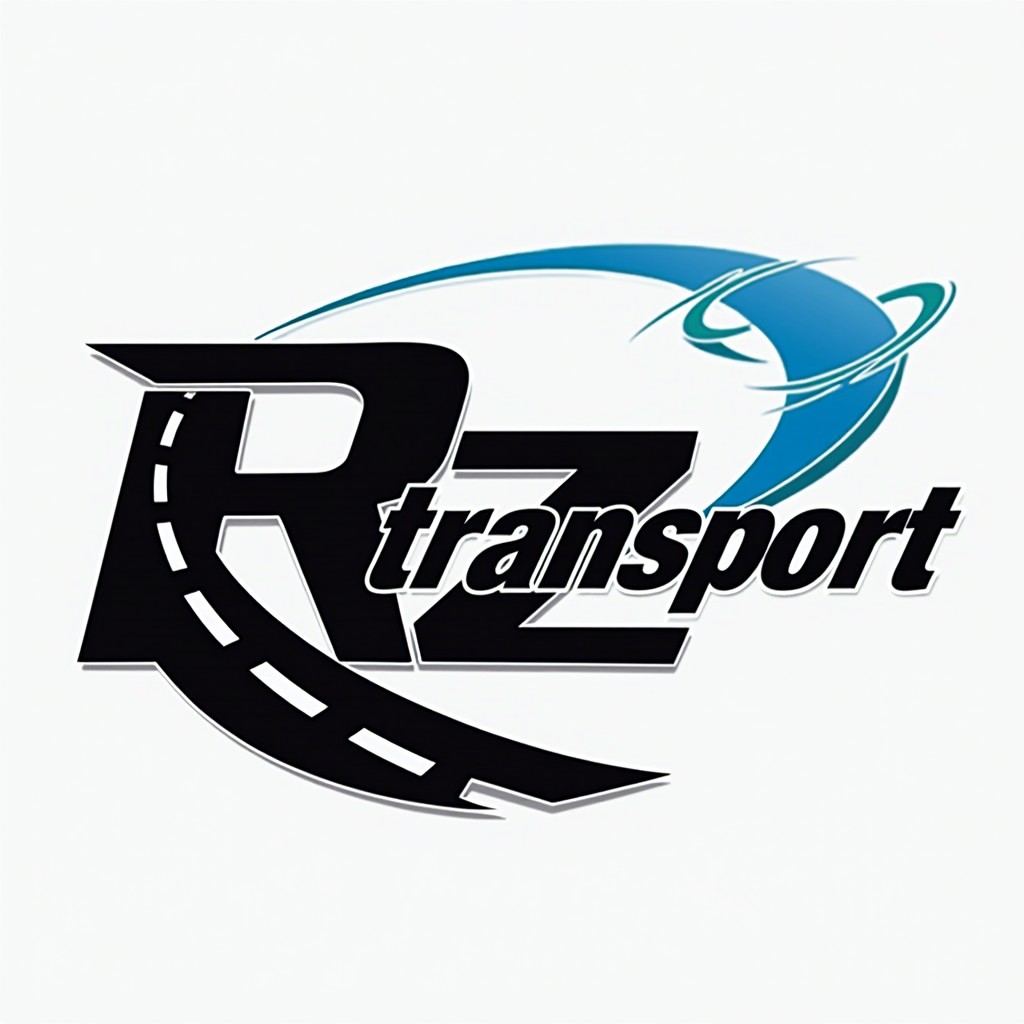A sleek and modern logo design for 'Rz Transport' featuring bold and dynamic elements