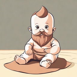 Animated, legendary depiction of a comical baby donning an Archimedes-style beard, sitting on the floor.