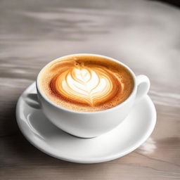 A steaming cup of freshly made cappuccino with a delicate froth art on top