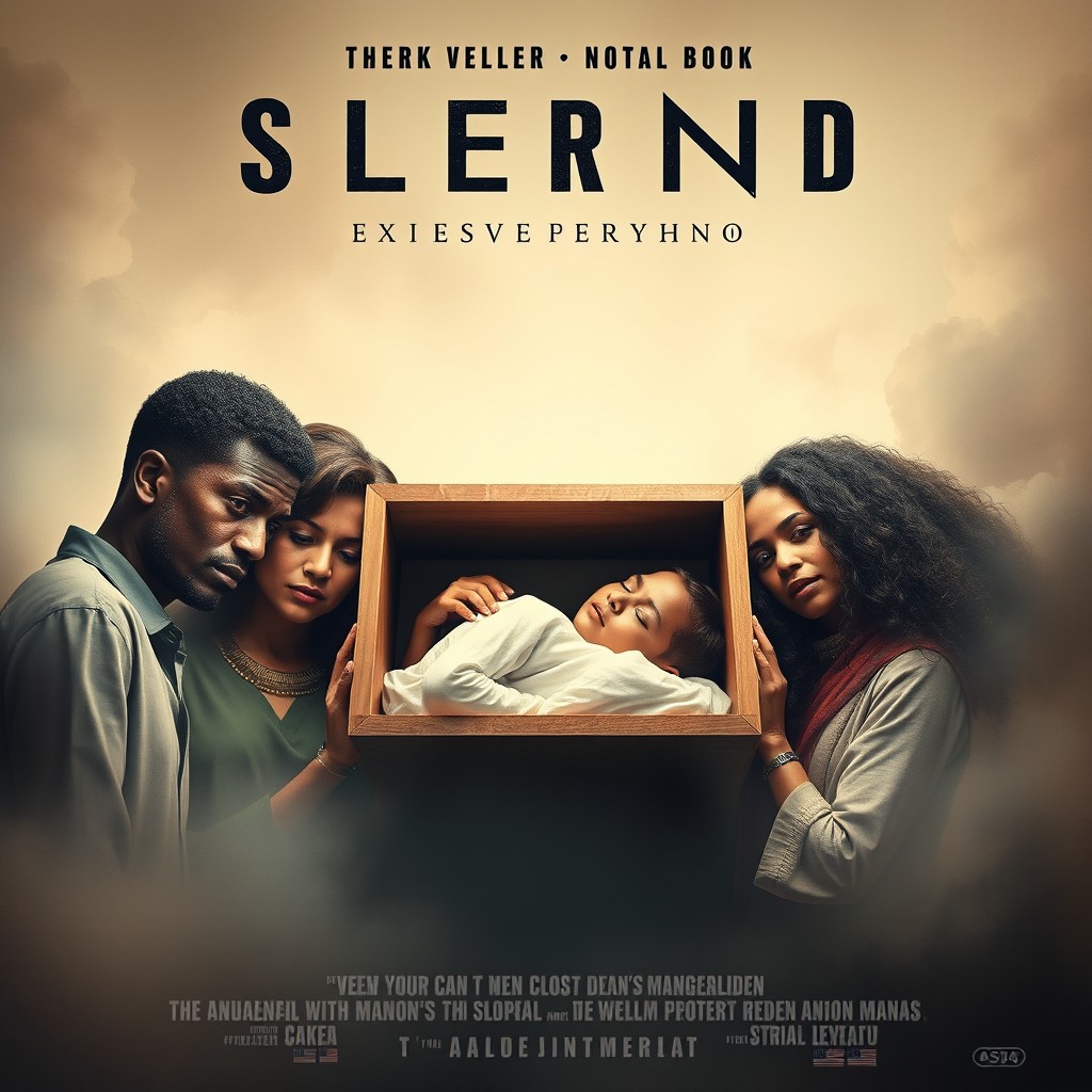 A movie poster showcasing four diverse individuals surrounded by a rectangular box containing a person who is sleeping peacefully inside