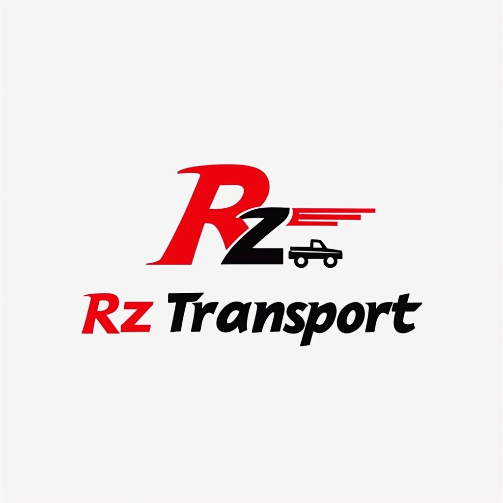 A minimalist logo design for 'Rz Transport' featuring a bold combination of red and black colors