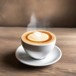 A steaming cup of freshly made cappuccino with a delicate froth art on top