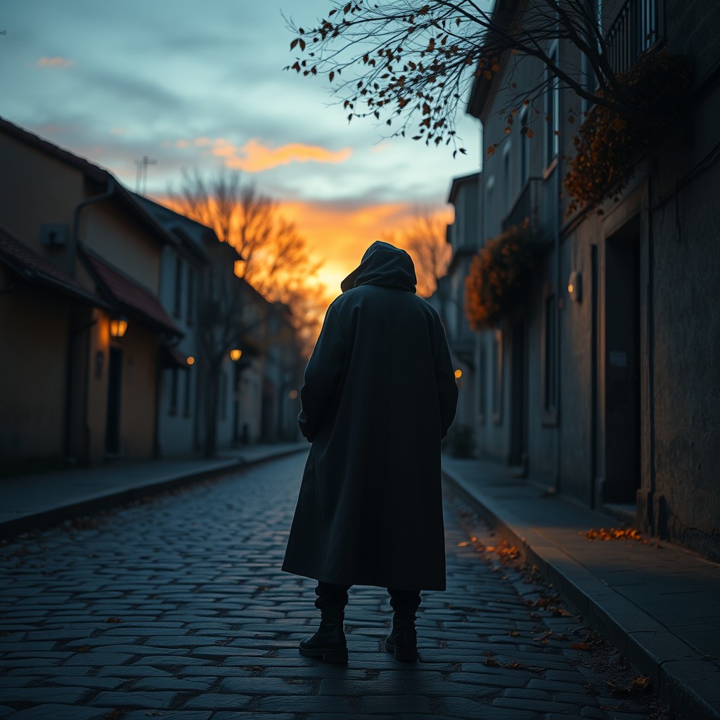 A poignant street scene that captures the essence of solitude and poetry