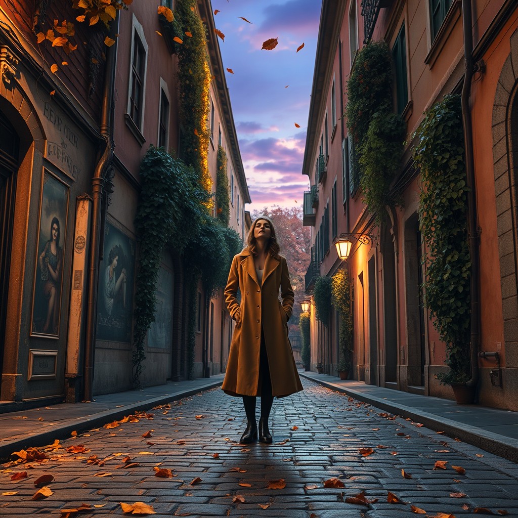 An evocative street scene that captures the essence of solitude and poetry