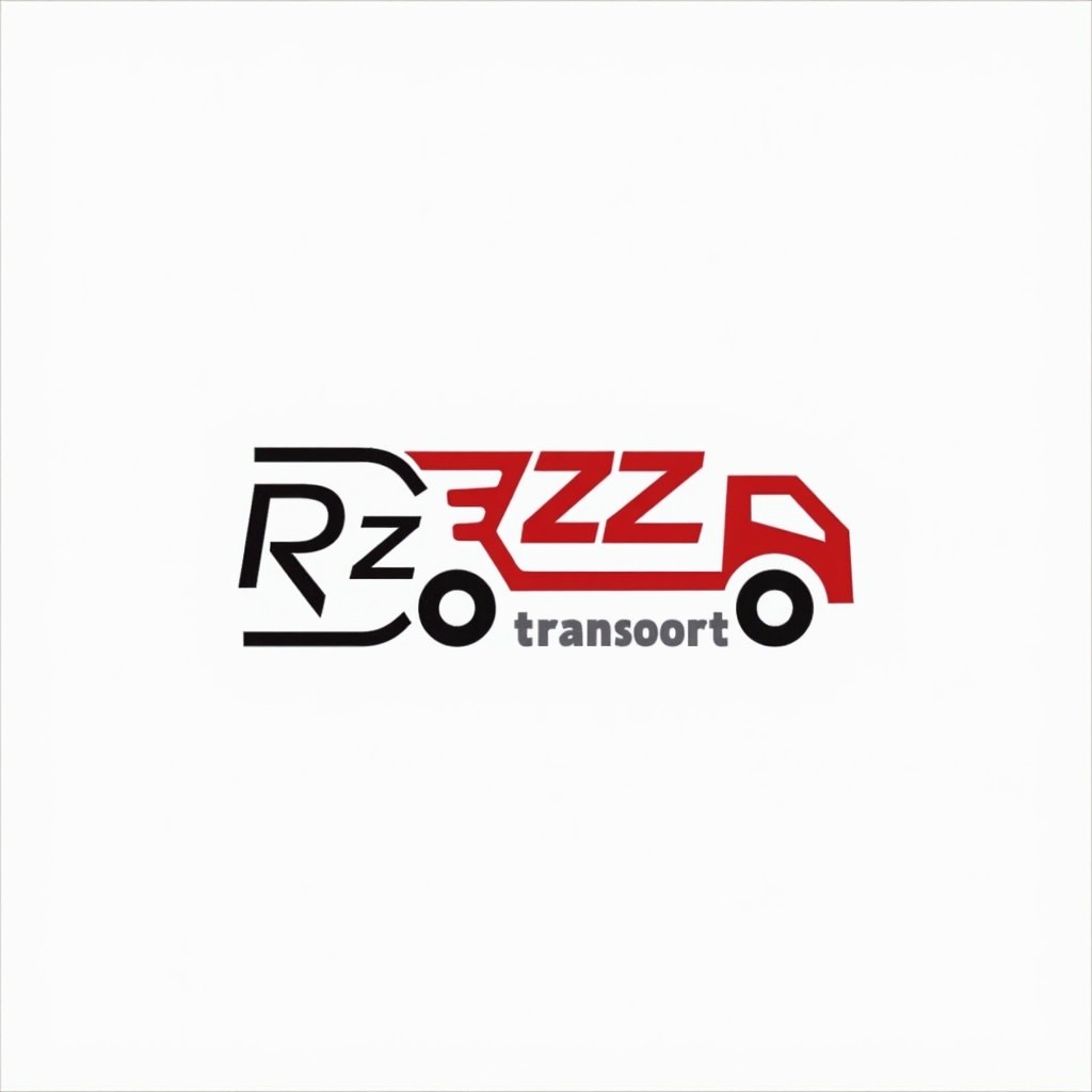 A minimalist logo design for 'Rz Transport', featuring only typographic elements and a symbol, without any vehicle illustrations