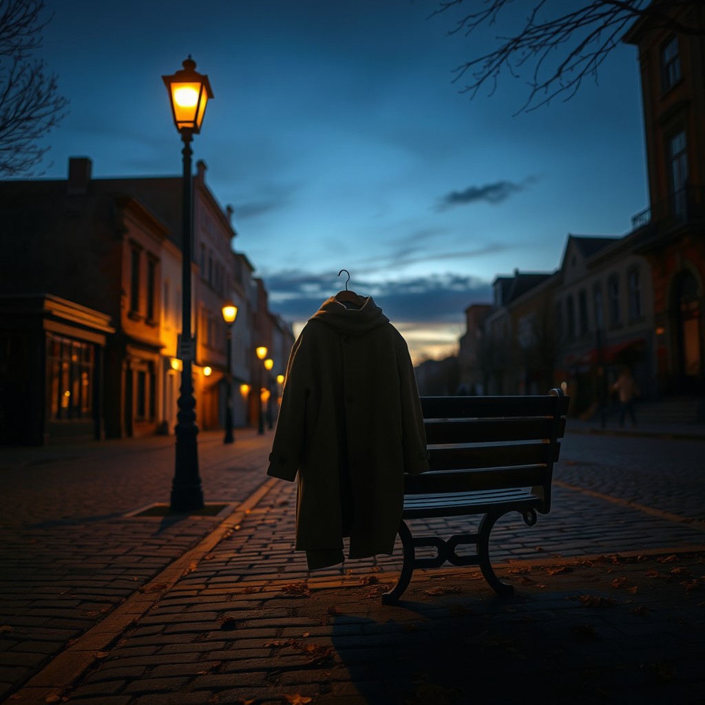 A serene urban scene that encapsulates the themes of solitude and poetry, focusing on a long, quiet street lined with charming old buildings