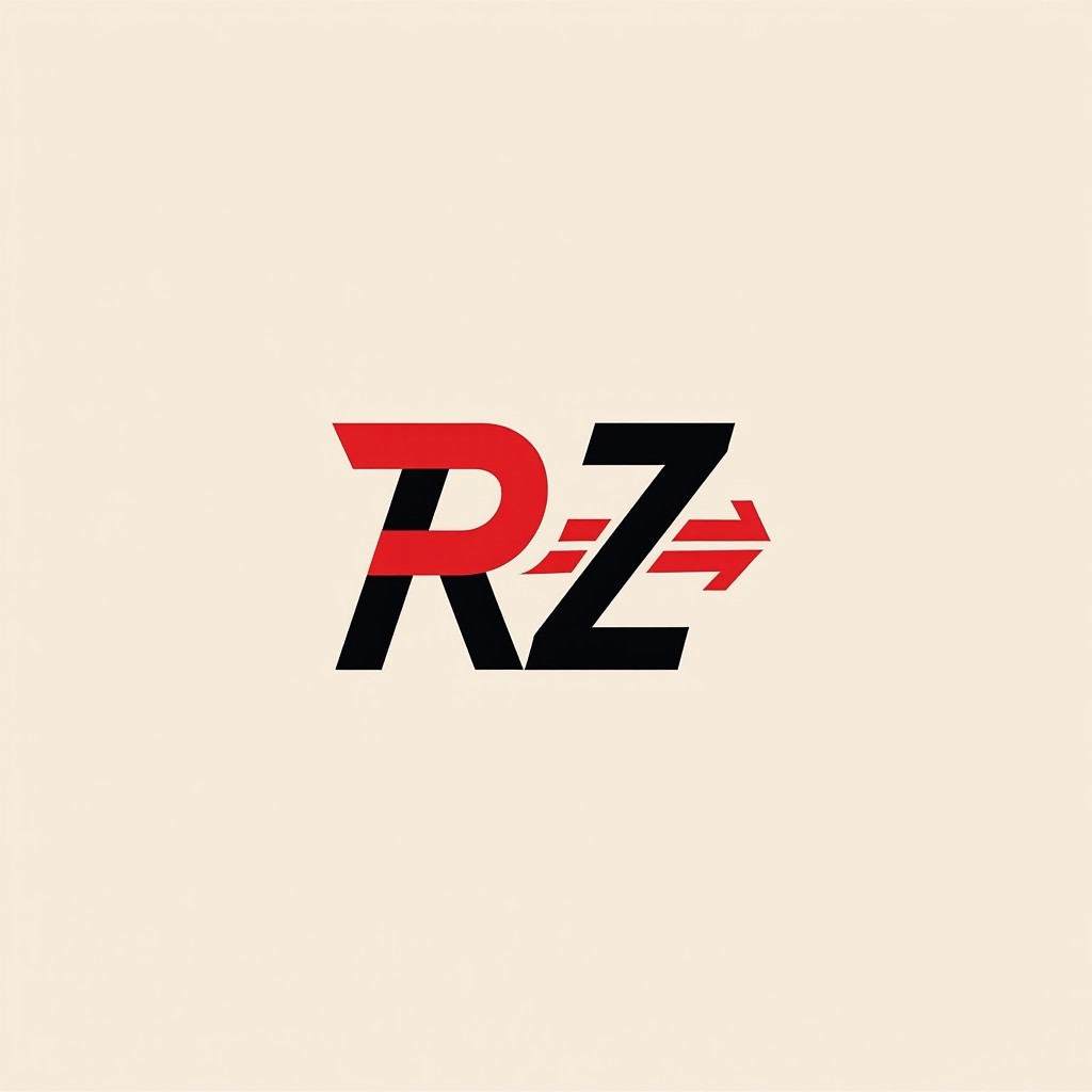 A minimalist logo design for 'Rz Transport' featuring only stylized letters and a symbol, without any vehicle illustrations