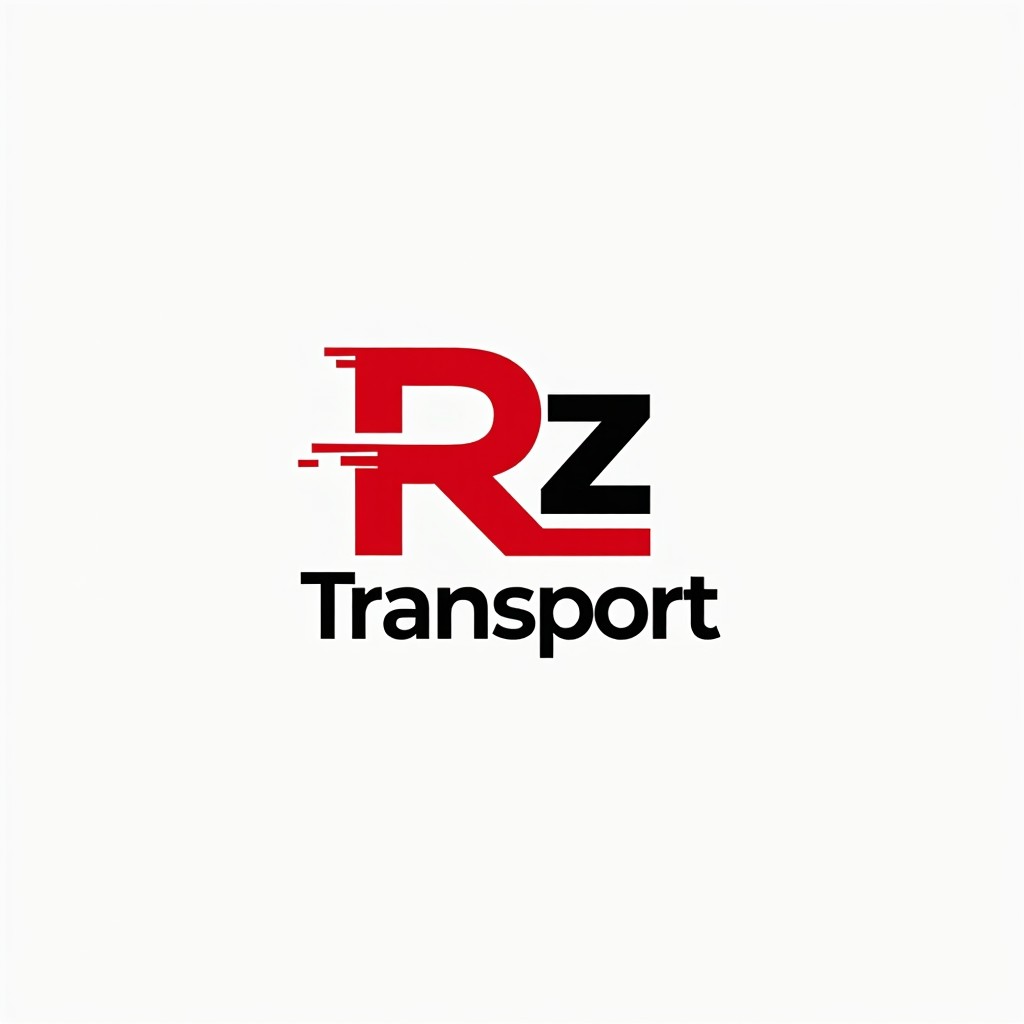 A minimalist logo design for 'Rz Transport' using red and black colors