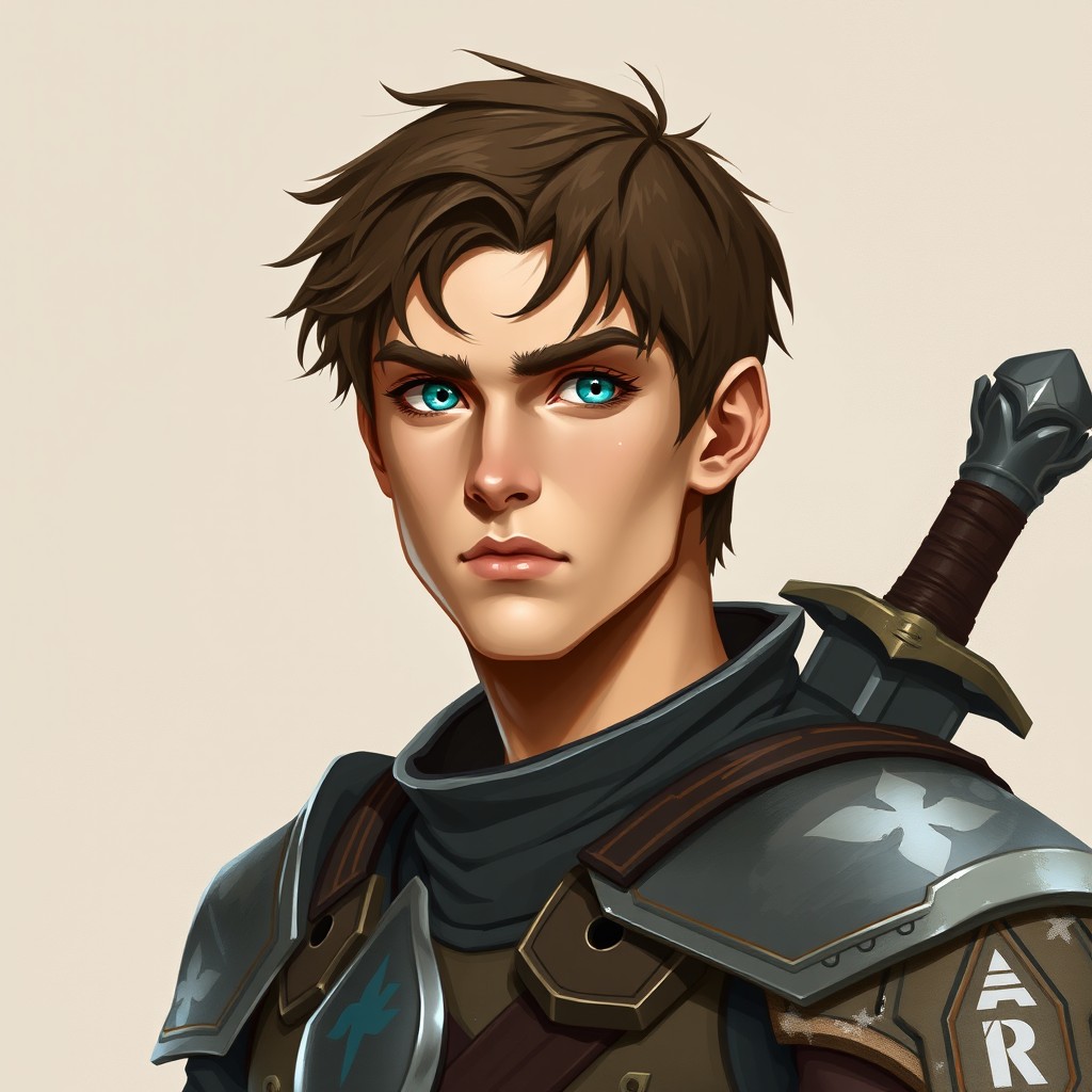 A portrait of a human male fighter character from a Dungeons & Dragons setting
