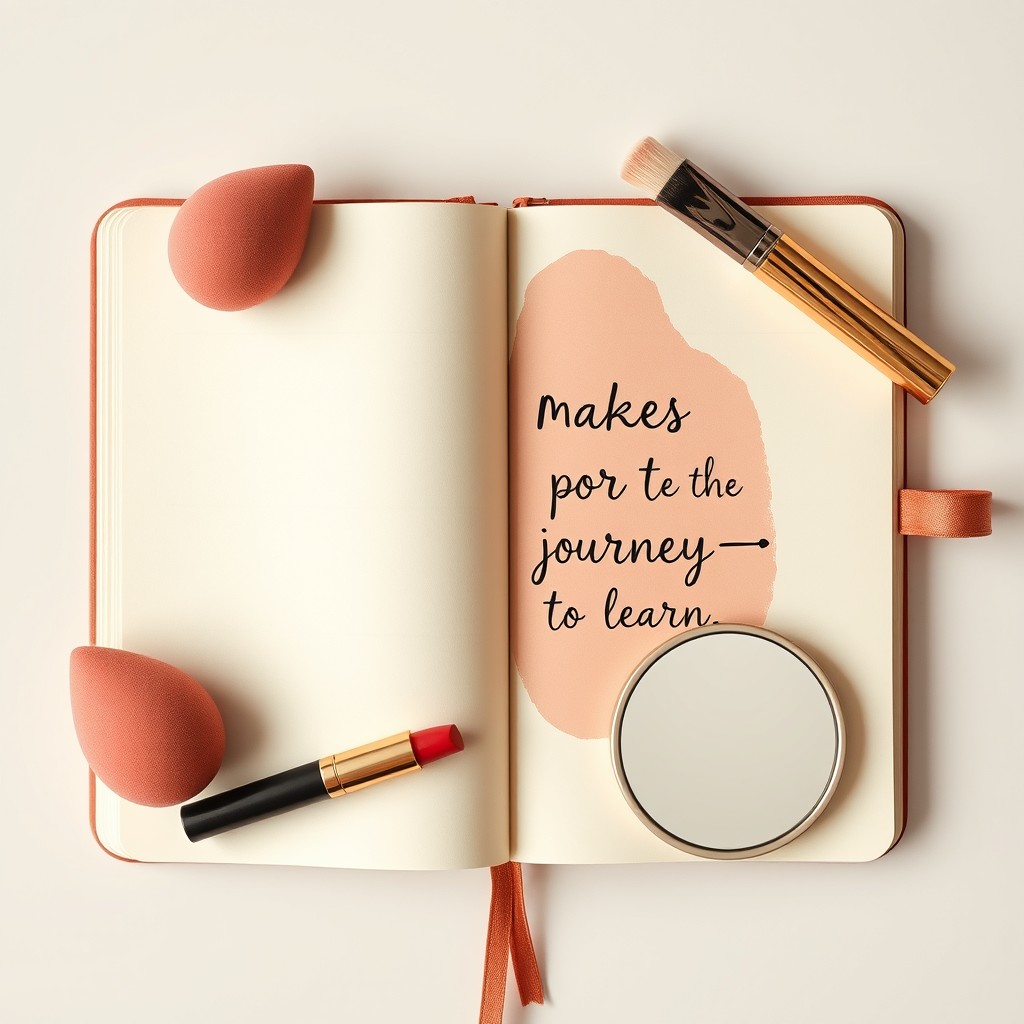 A cozy and youthful personal notebook style image featuring a palette of terracotta pink, beige, and soft gold