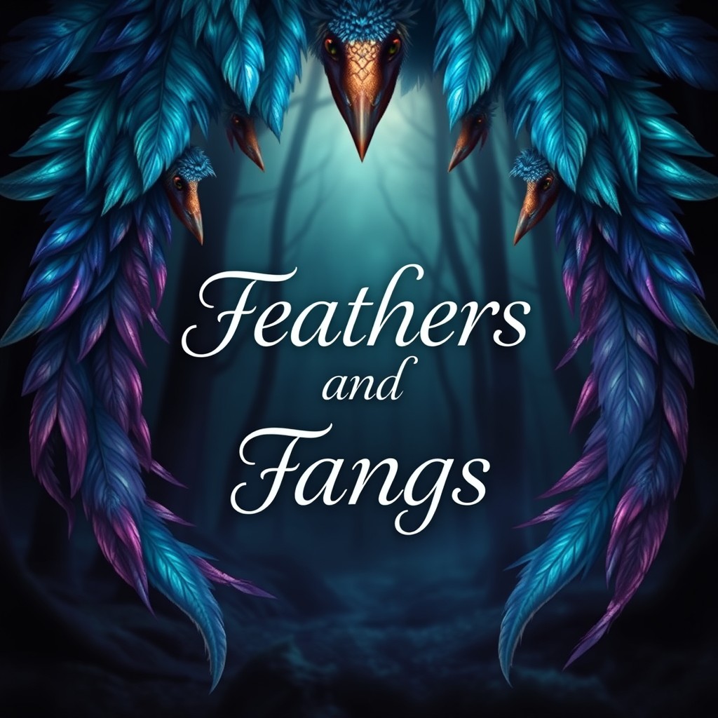 A captivating book cover design featuring an enchanting blend of feathers and fangs