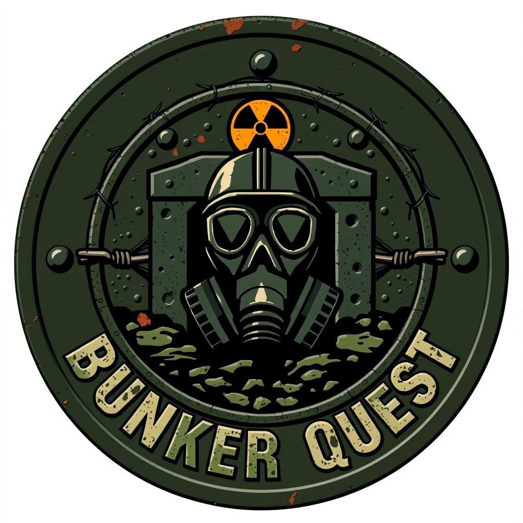 A round logo in a military theme for "BUNKER QUEST"