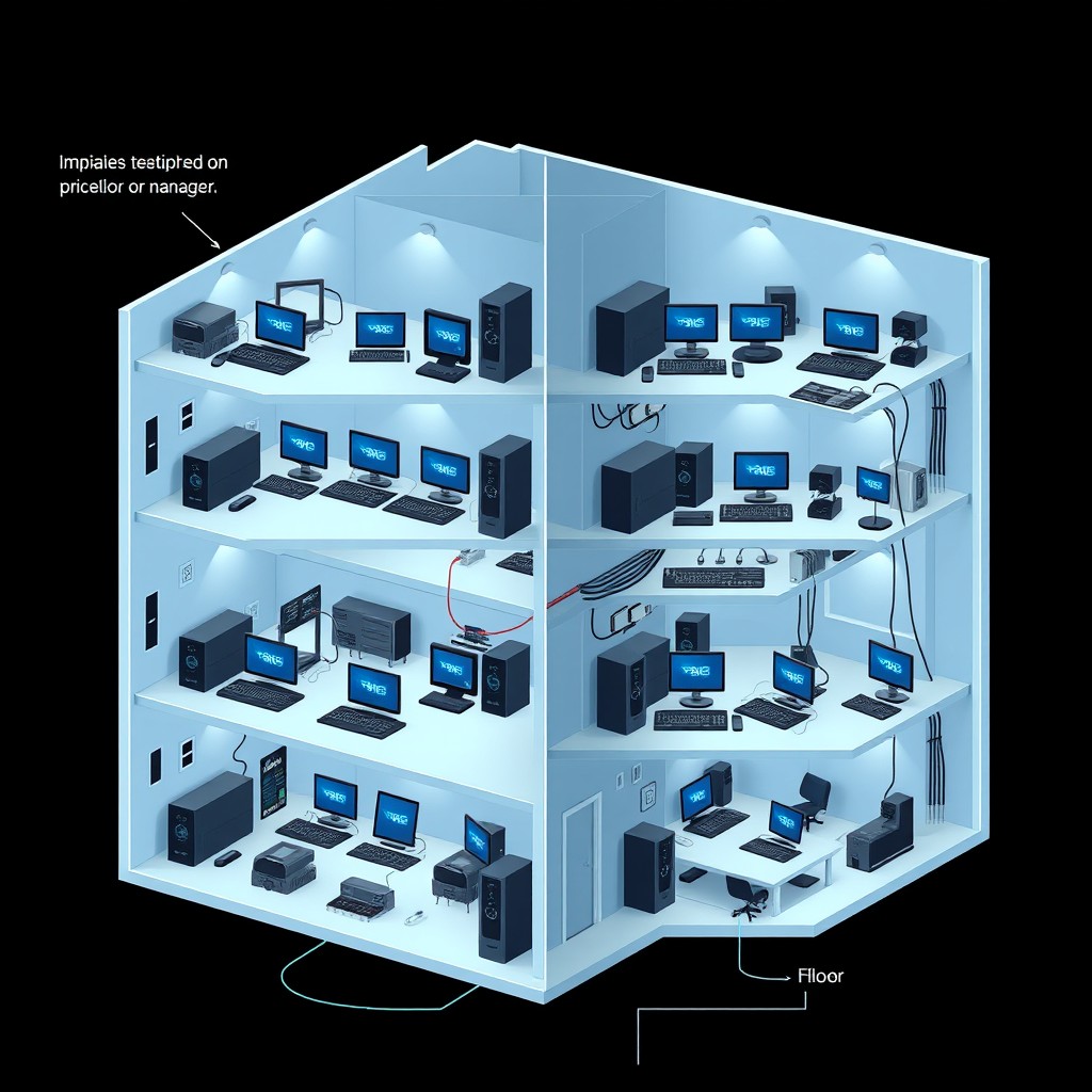 A modern office building with 4 floors