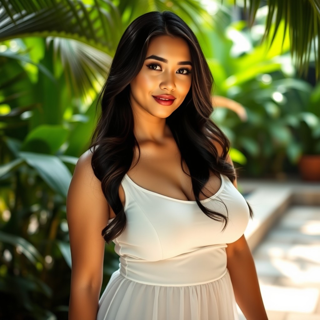 A beautiful woman from Bandung, Indonesia, around 30 years old, with long black hair and fair skin