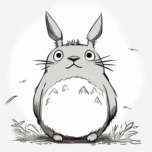 A line art drawing of Totoro on a plain white background