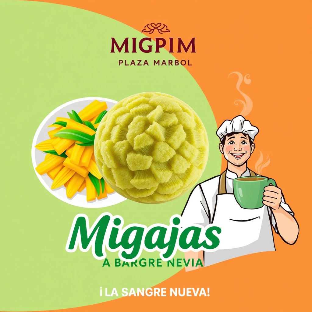 A colorful banner design featuring the following elements: On the left side, a vibrant plate of 'tigrillo' with vivid yellow and green colors that looks delicious