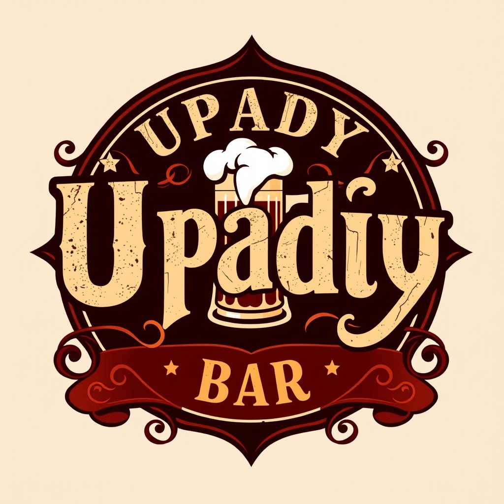 A visually striking logo design for 'Upadły Bar', incorporating elements that suggest a vintage tavern atmosphere