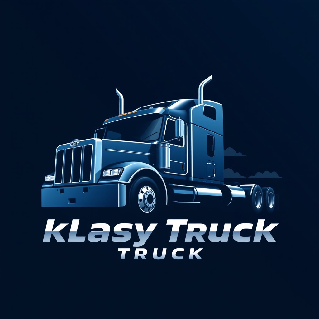 A bold and impactful logo design for 'klasy semi truck' (semi truck category) highlighting the silhouette of a semi-truck in a dynamic pose