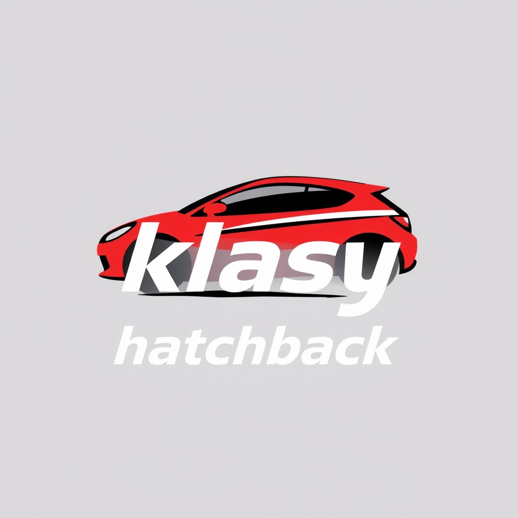 A sleek and modern logo design for 'klasy hatchback', featuring a stylized outline of a hatchback car that suggests speed and agility
