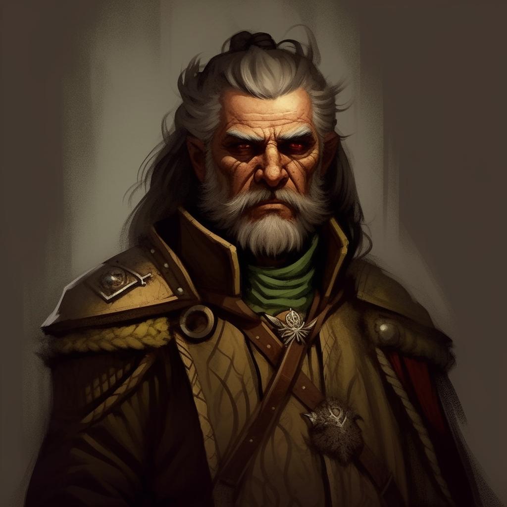 Retouch the previous digital painting of the grizzled fantasy general to a line art style while maintaining the same details and expressions