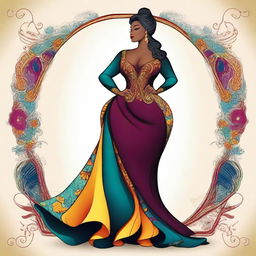 A digital art illustration of a confident woman with a curvaceous figure