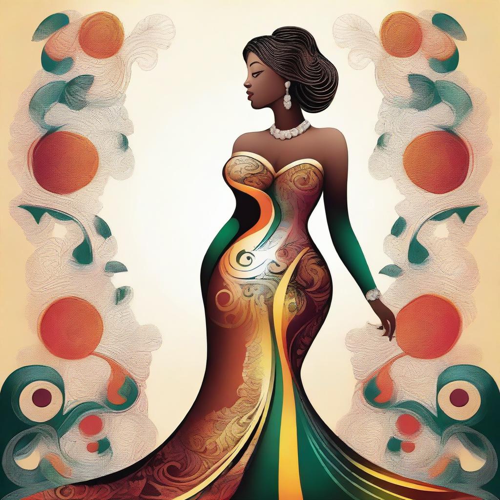 A digital art illustration of a confident woman with a curvaceous figure