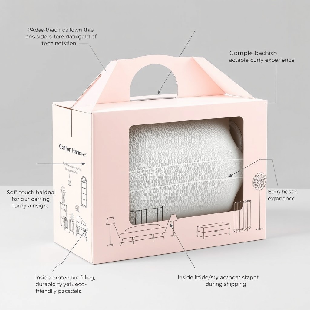 A stylish and functional packaging concept for a large cushion, designed to attract attention and convey comfort