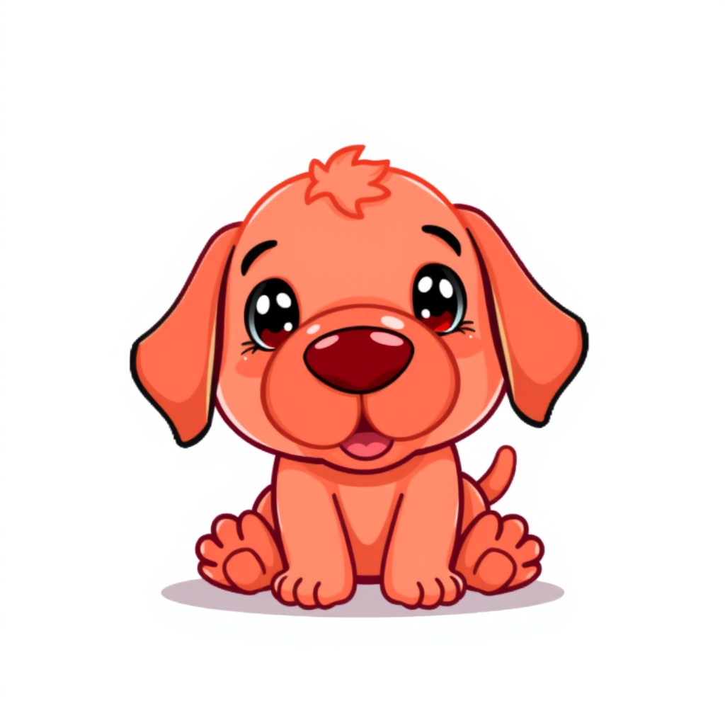 A cute, pixel-art style red puppy with an oversized red nose, set against a clean white background