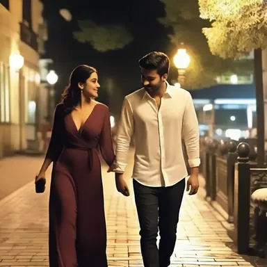 The couple had a latish dinner date and enjoyed a romantic stroll after.