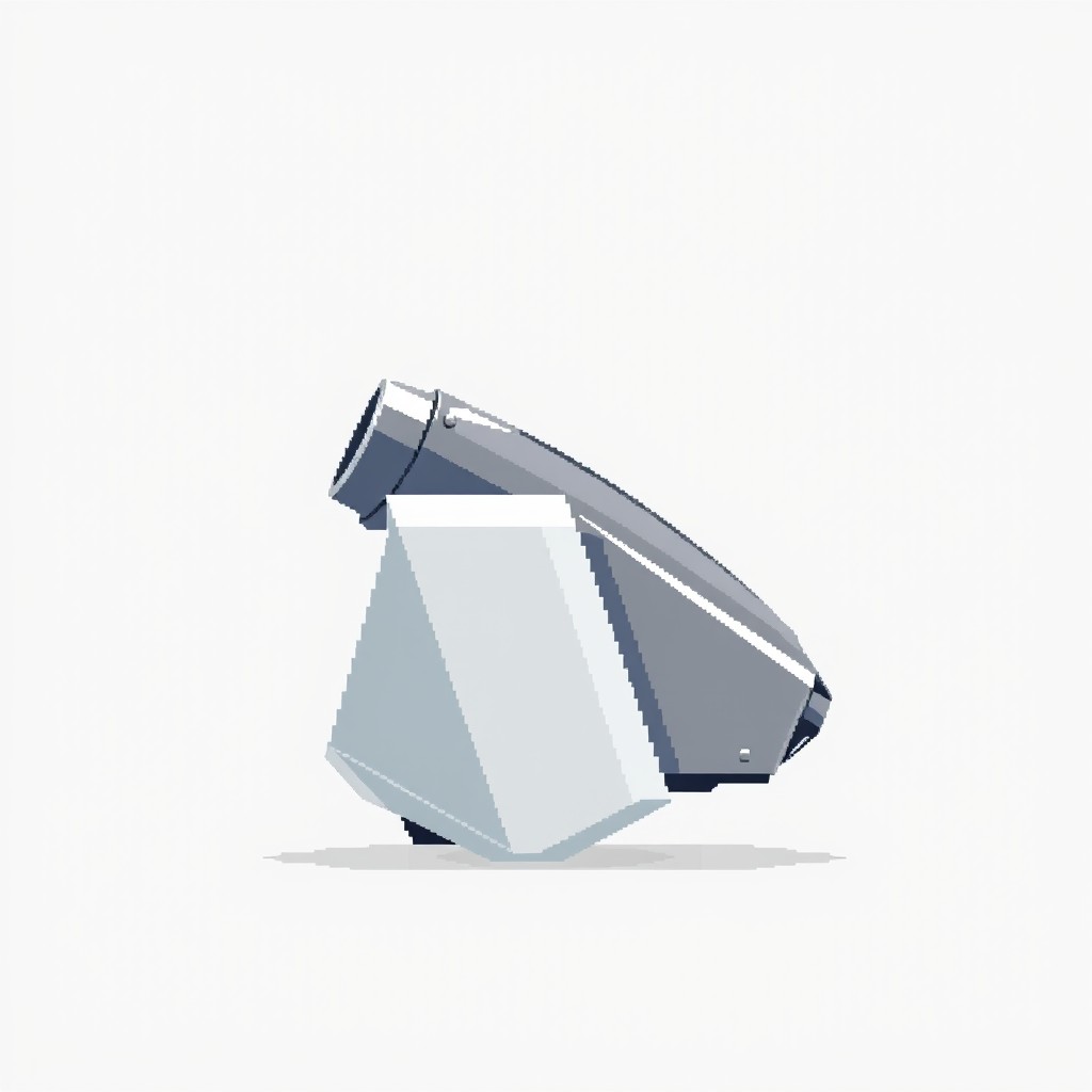 A side view of a modern cannon with its barrel pointed upwards, designed in a pixel art style at a resolution of 256x256 pixels