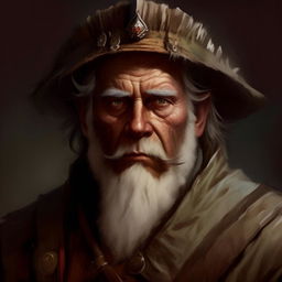 Modify the digitally painted portrait of the grizzled fantasy General to have even fewer brush strokes, particularly around the facial details, while maintaining the textured style of classic oil paintings.