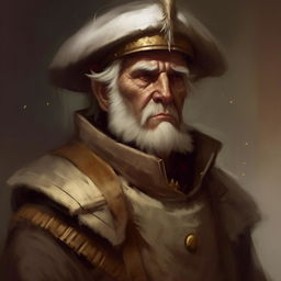 Modify the digitally painted portrait of the grizzled fantasy General to have even fewer brush strokes, particularly around the facial details, while maintaining the textured style of classic oil paintings.