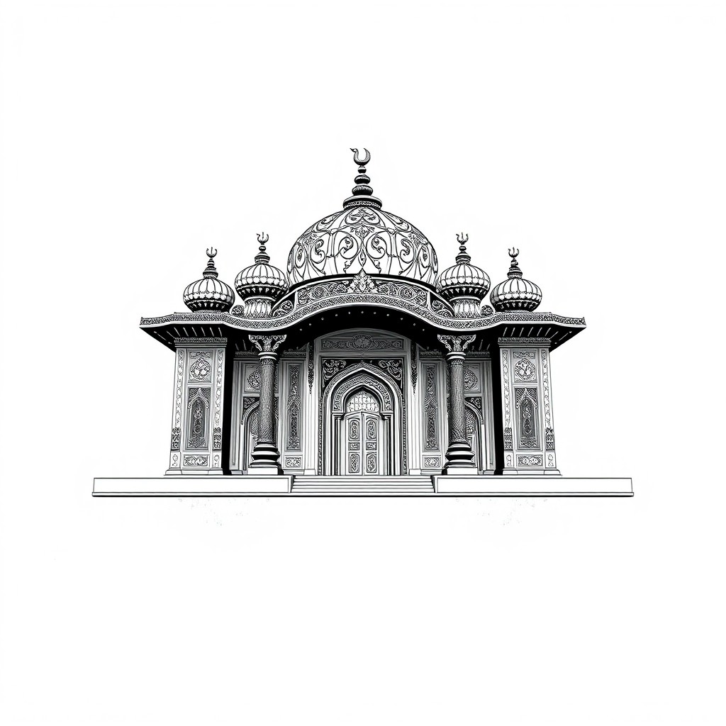 A majestic black and white representation of the Derafsh Shahbaz, a historic symbol of Persian heritage, detailed with intricate patterns and ornate designs