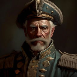 Modify the digitally painted portrait of the grizzled fantasy General to have even fewer brush strokes, particularly around the facial details, while maintaining the textured style of classic oil paintings.