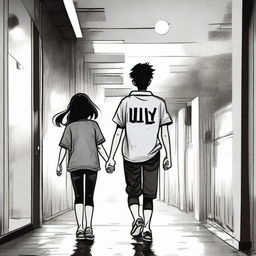 An emotionally charged scene of a boy and girl parting ways. The atmosphere reflects their sadness. The boy wears a shirt with 'July' printed on it, and the girl has 'March' on hers.