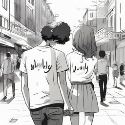 An emotionally charged scene of a boy and girl parting ways. The atmosphere reflects their sadness. The boy wears a shirt with 'July' printed on it, and the girl has 'March' on hers.