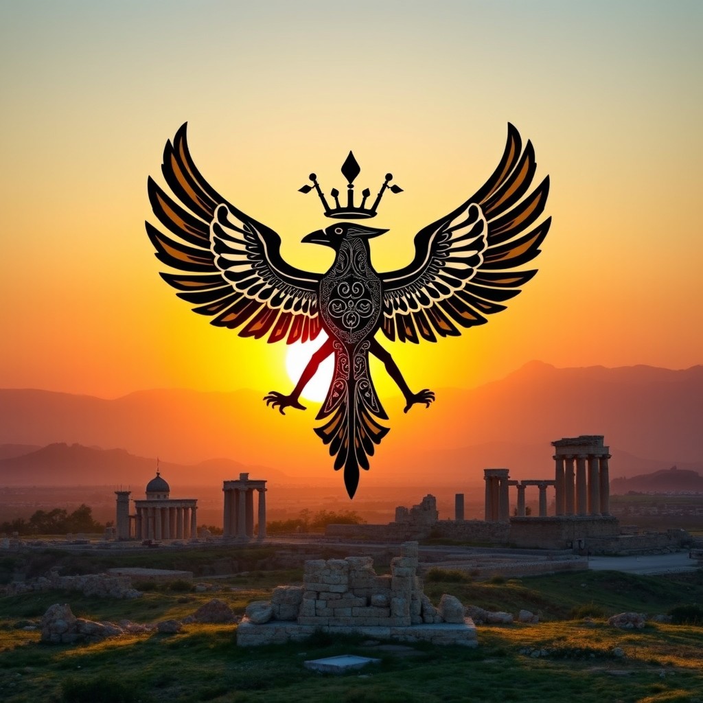 A striking artistic representation of a Persepolitan Farvahar symbol, showcasing its intricate designs and symbolic imagery