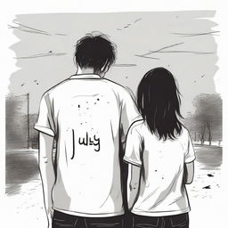 A profoundly moving scene of a boy and girl experiencing a breakup amidst a melancholic setting. The boy's shirt bearing 'July' echoes with longing while the girl's shirt with 'March' signifies a poignant goodbye.