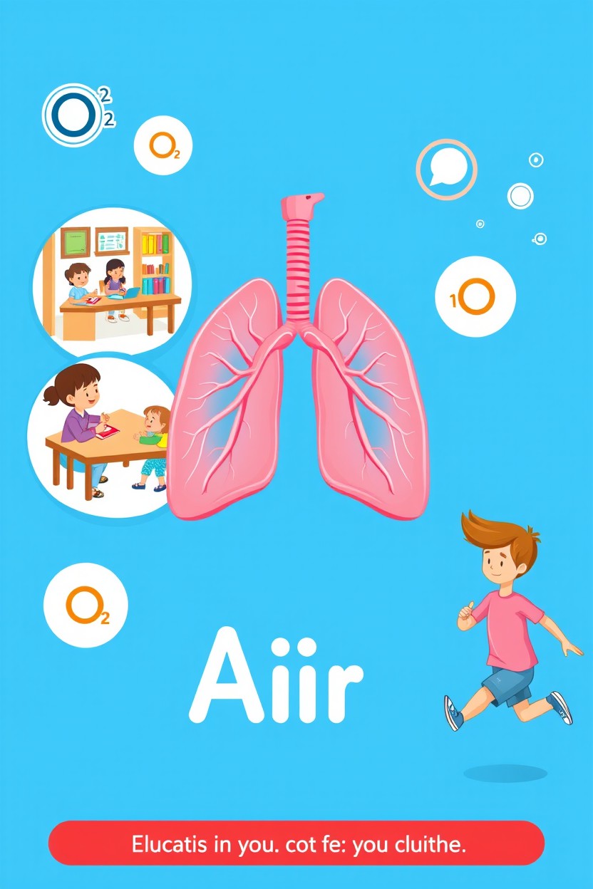 A colorful and educational e-book cover featuring a vivid blue background symbolizing air and oxygen