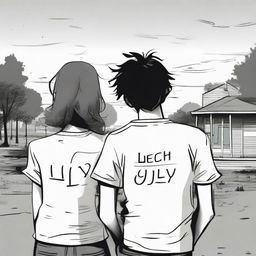 A profoundly moving scene of a boy and girl experiencing a breakup amidst a melancholic setting. The boy's shirt bearing 'July' echoes with longing while the girl's shirt with 'March' signifies a poignant goodbye.