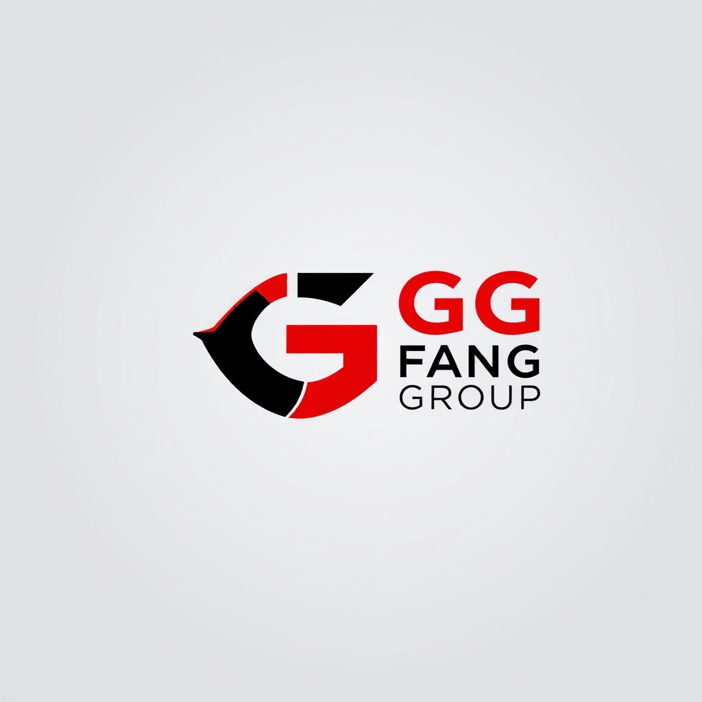 A sleek and modern logo design for 'GG Fang Group', featuring a stylized letter 'G' incorporated into a fang shape, symbolizing strength and innovation