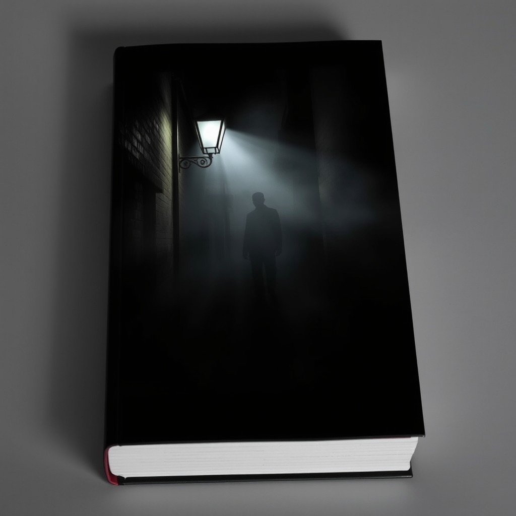 A book cover design that evokes mystery and crime, featuring a dark alleyway enveloped in thick fog