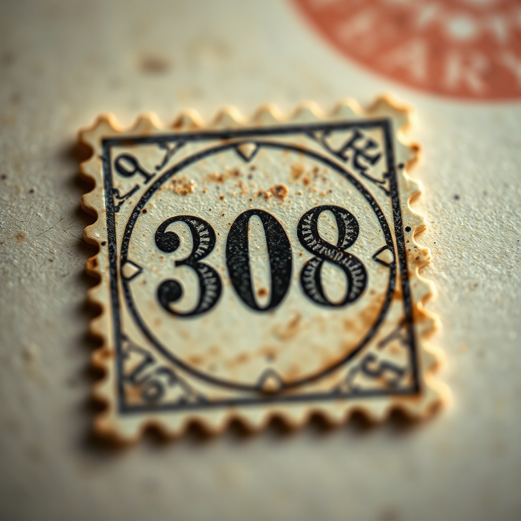A close-up image of an expired stamp labeled '308' prominently featured in the center