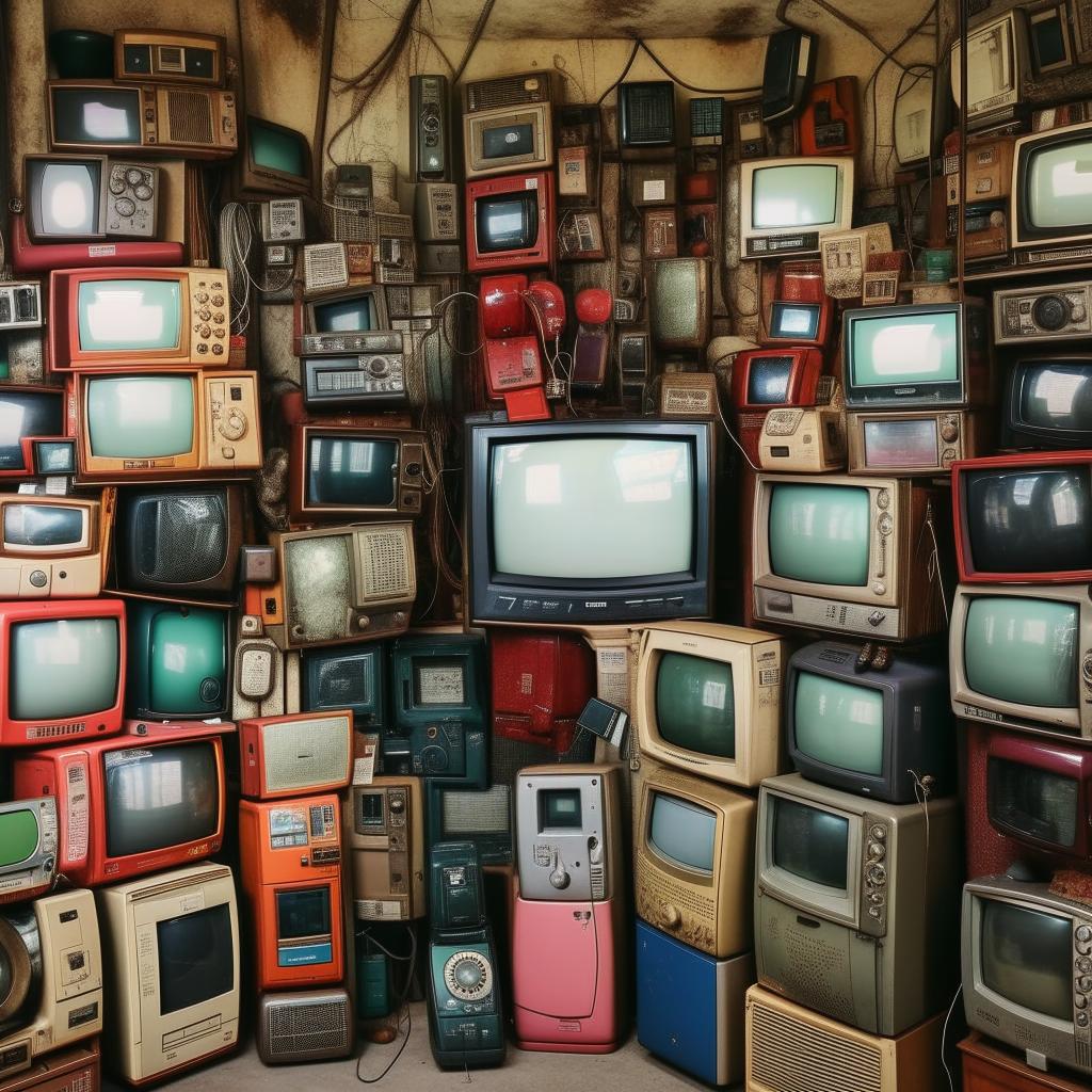 An old-fashioned store packed with used phones and various models of televisions