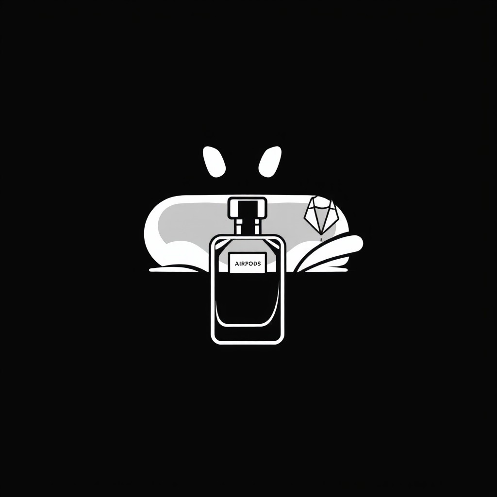 An elegant logo designed for a brand that sells AirPods, perfumes, and clothing