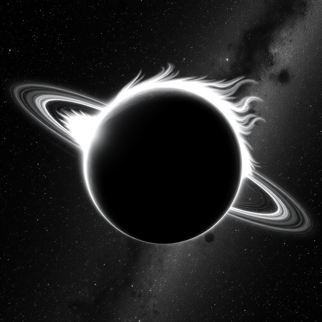 A stunning black and white image of a majestic hot planet soaring through the Milky Way galaxy, surrounded by countless stars
