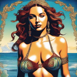 A digital art of a woman with a titanic bust size, wearing a sexy bikini